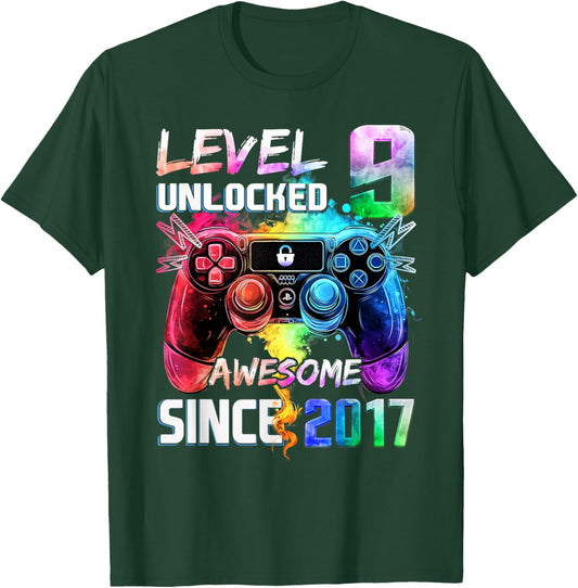 Level 9 Unlocked Awesome 2017 Video Game 9th Birthday T-Shirt - T-Shirt | Forest