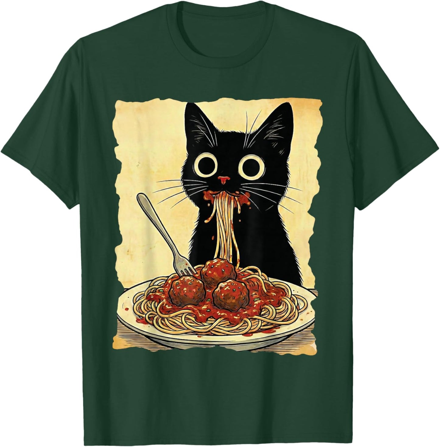 Cat Spaghetti and Meatballs Japanese Kawaii Anime T-Shirt - T-Shirt | Forest