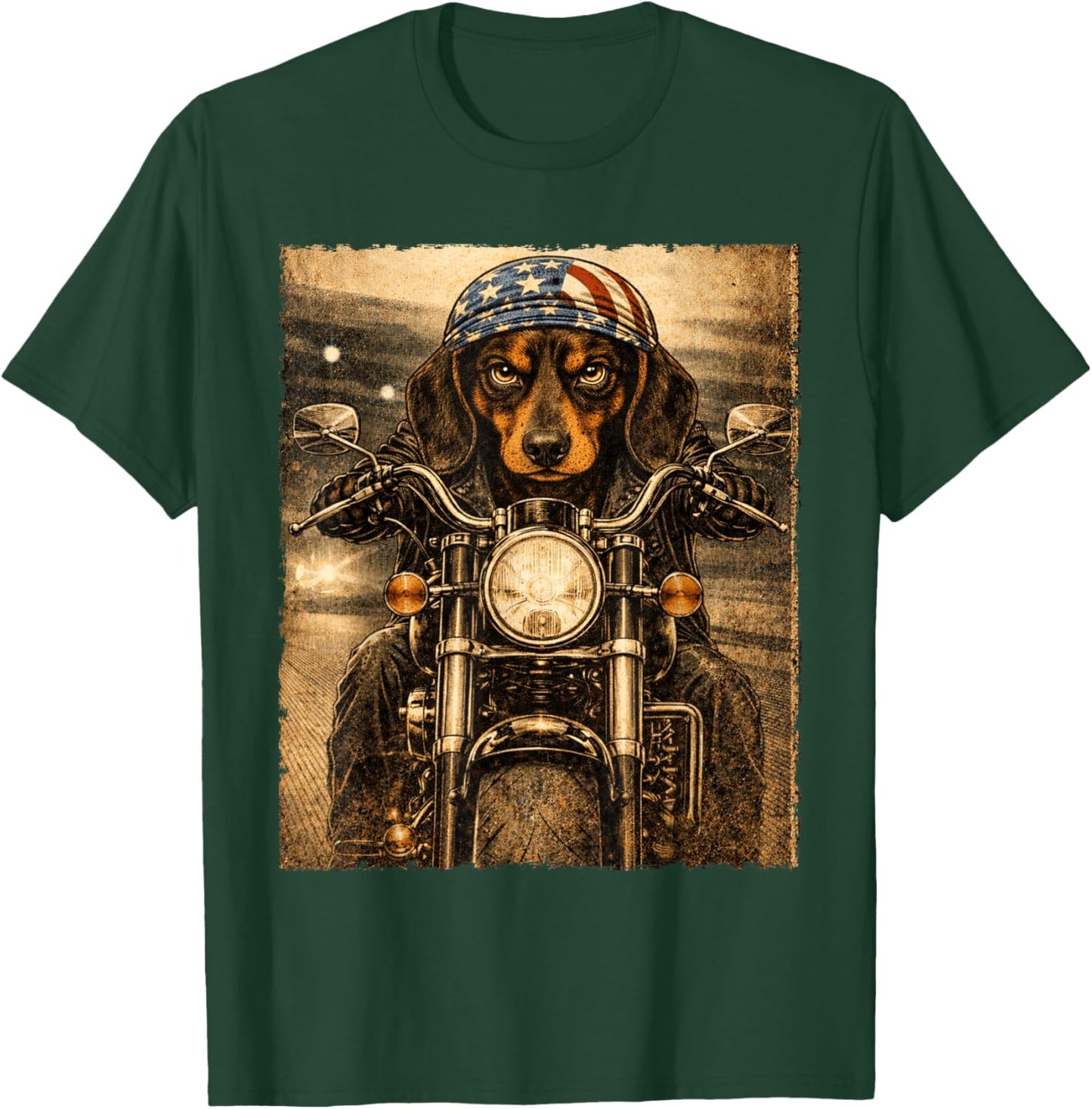 Vintage Dachshund Dog Biker Riding Classic Doxie Motorcycle T-Shirt - T-Shirt | Forest