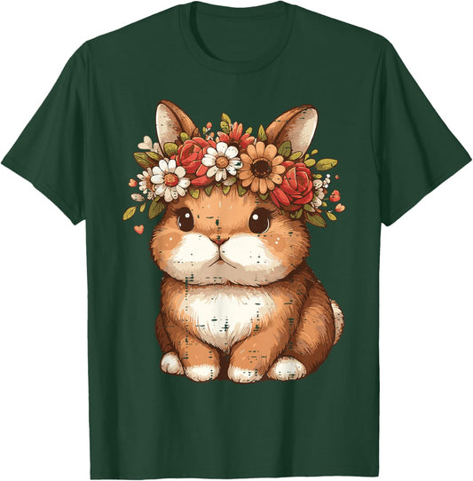 Easter Bunny Flower Crown Rabbit Spring Girls Kids Women T-Shirt - T-Shirt | Forest