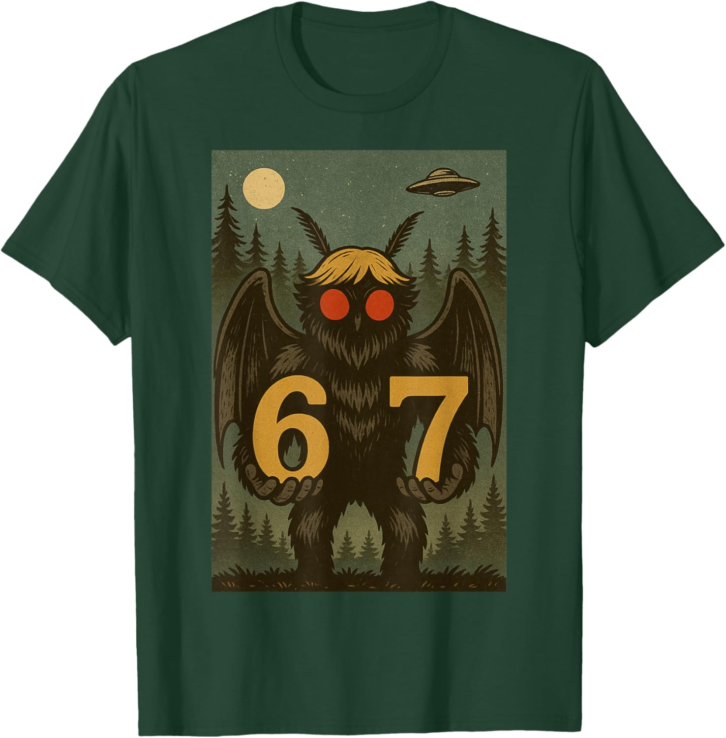 Six Seven Funny Mothman Cryptid 67 Viral Meme Men Women Kids T-Shirt - T-Shirt | Forest