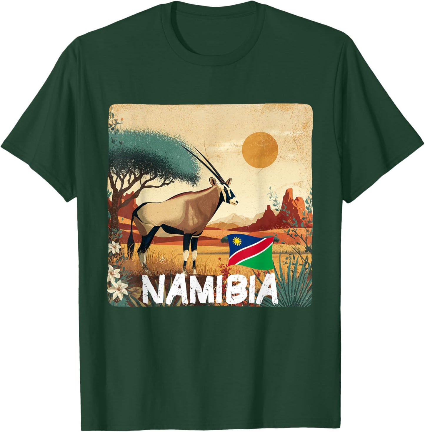 Pretty Namibia Flag with Gemsbok for Oryx Lovers T-Shirt - T-Shirt | Forest