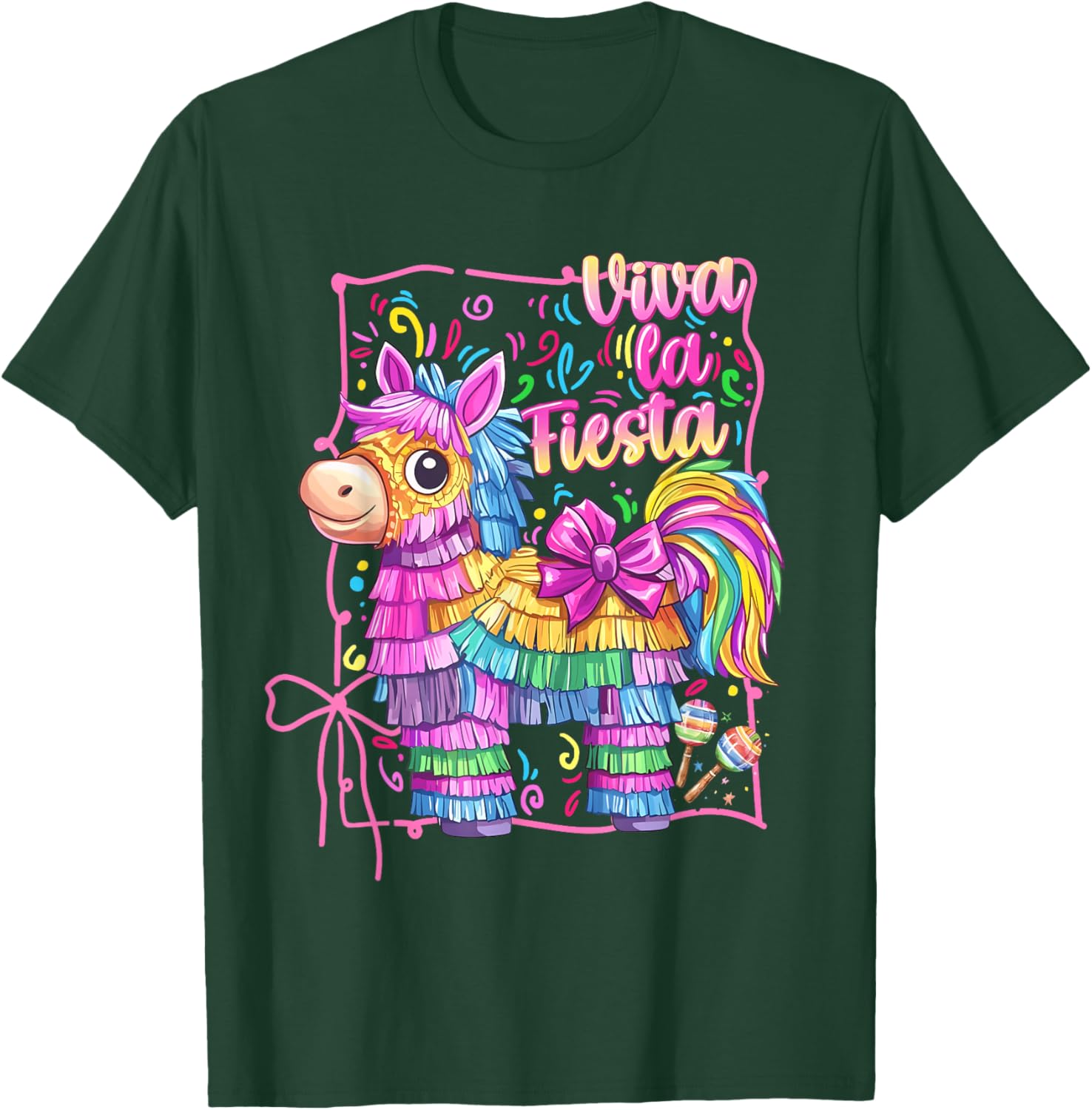 Viva La Fiesta Colorful Pinata Party Coquette Bow Girl Women T-Shirt - T-Shirt | Forest