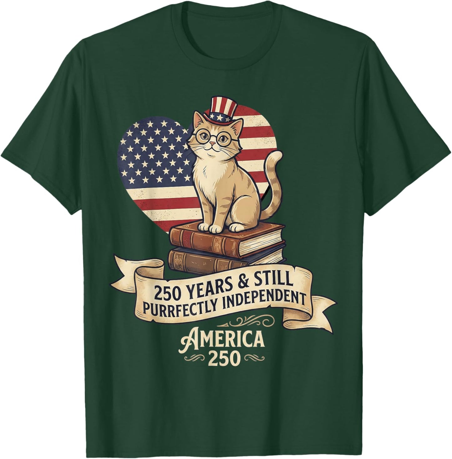 250 Anniversary USA Shirt Book Cute Cat 4th of July T-Shirt - T-Shirt | Forest