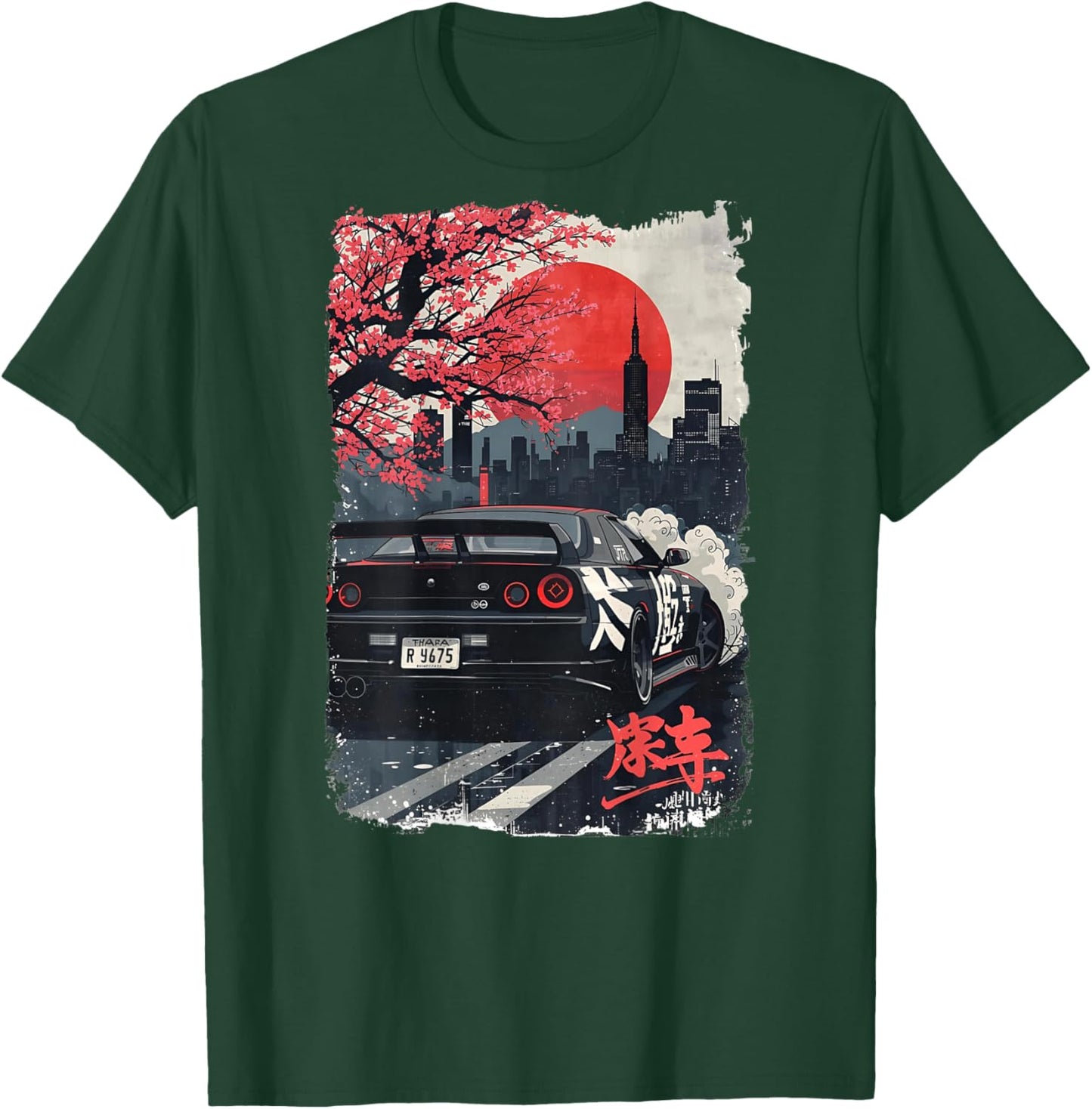 JDM Drift Racing Car Japanese Sakura Blossom Art (On Back) T-Shirt - T-Shirt | Forest