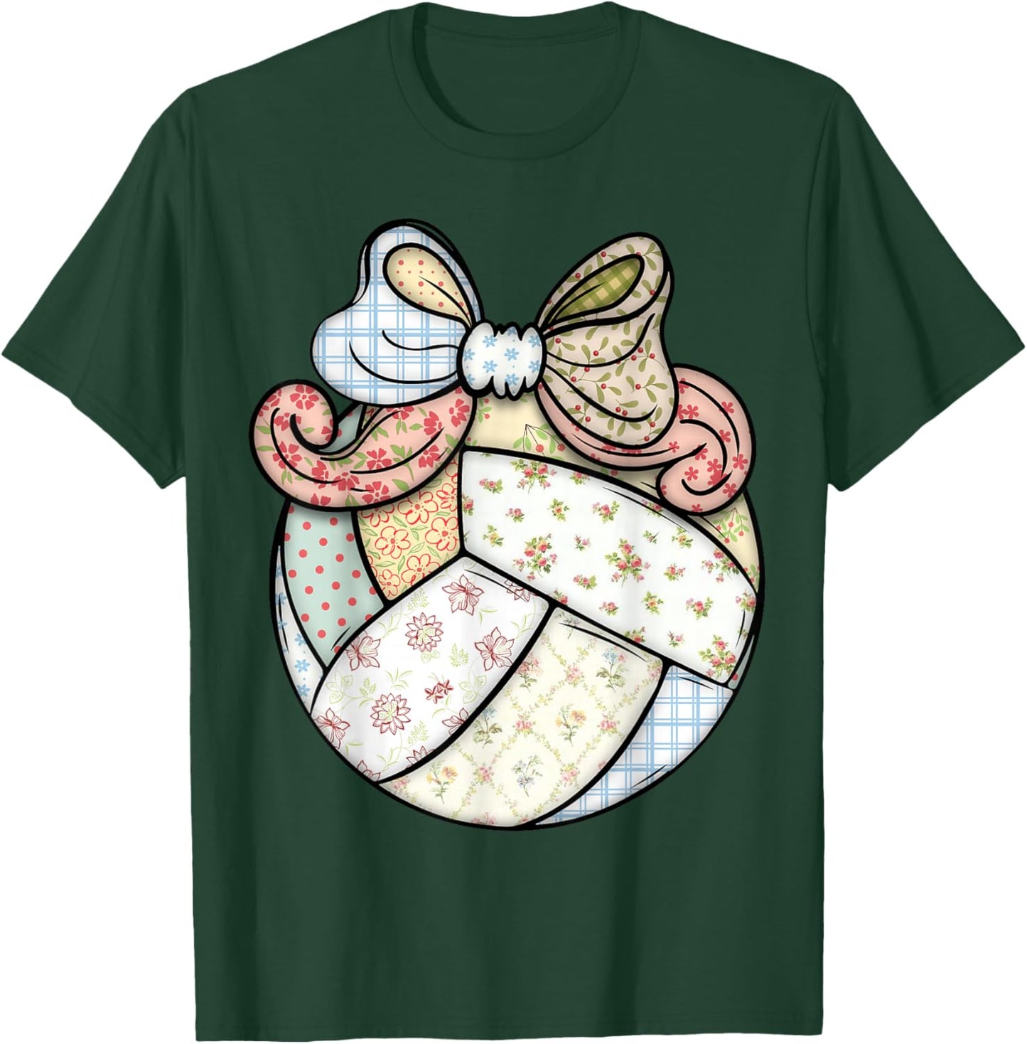 Cute Patchwork Volleyball Ball Player Sports Fan Girls Women T-Shirt - T-Shirt | Forest
