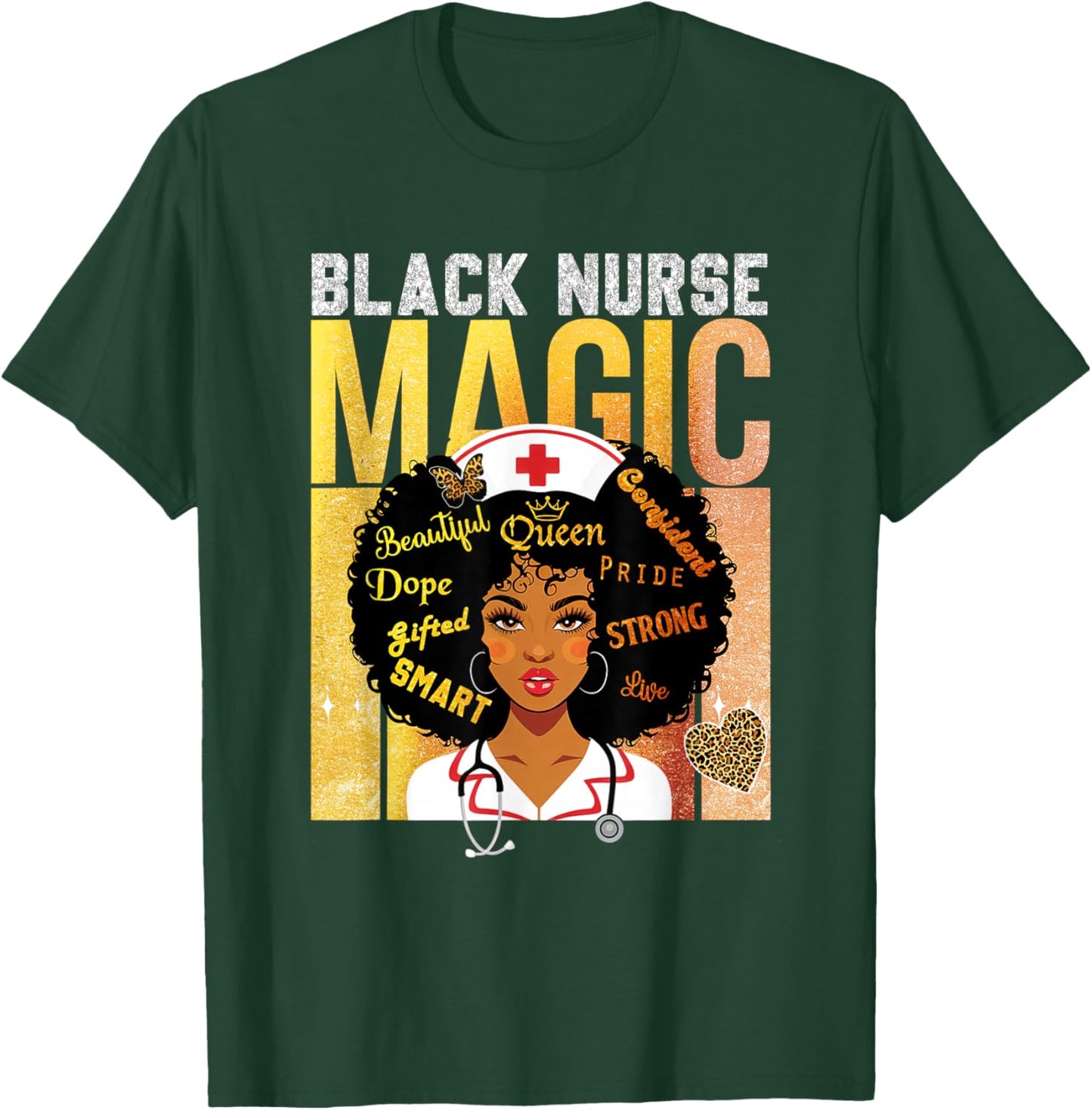 Black Nurse Magic Pride Afro Queen BHM Shirt Nursing T-Shirt - T-Shirt | Forest