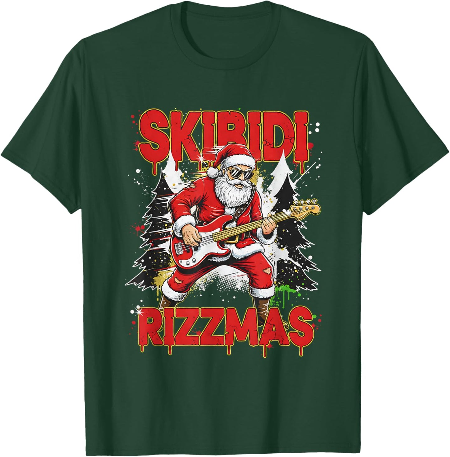 Skibidi Rizzmas Santa Playing Guitar Funny Christmas T-Shirt - T-Shirt | Forest