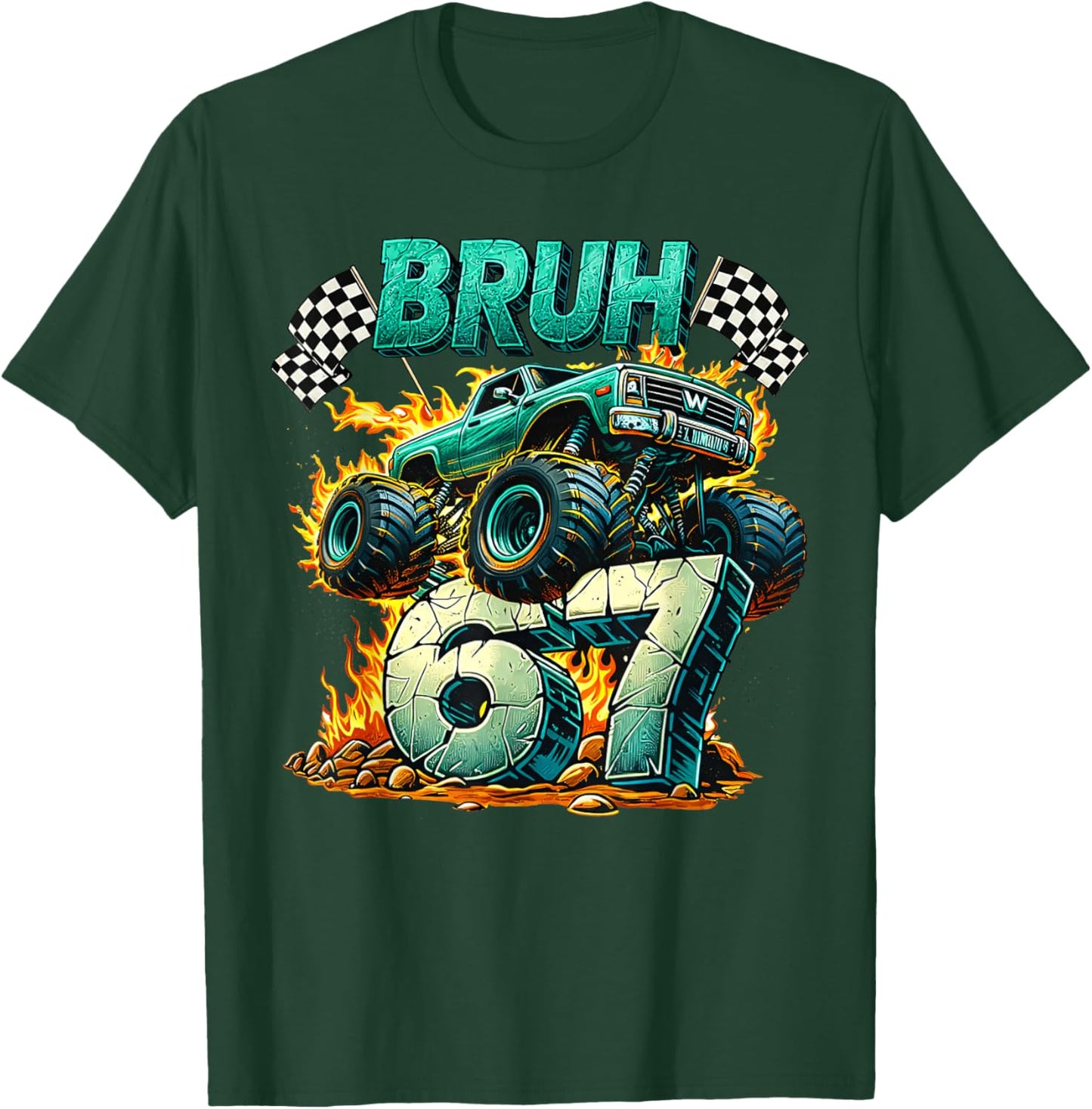 Bruh 67 Meme Funny Monster Truck 6 7 Costume Men Kids Boys T-Shirt - T-Shirt | Forest