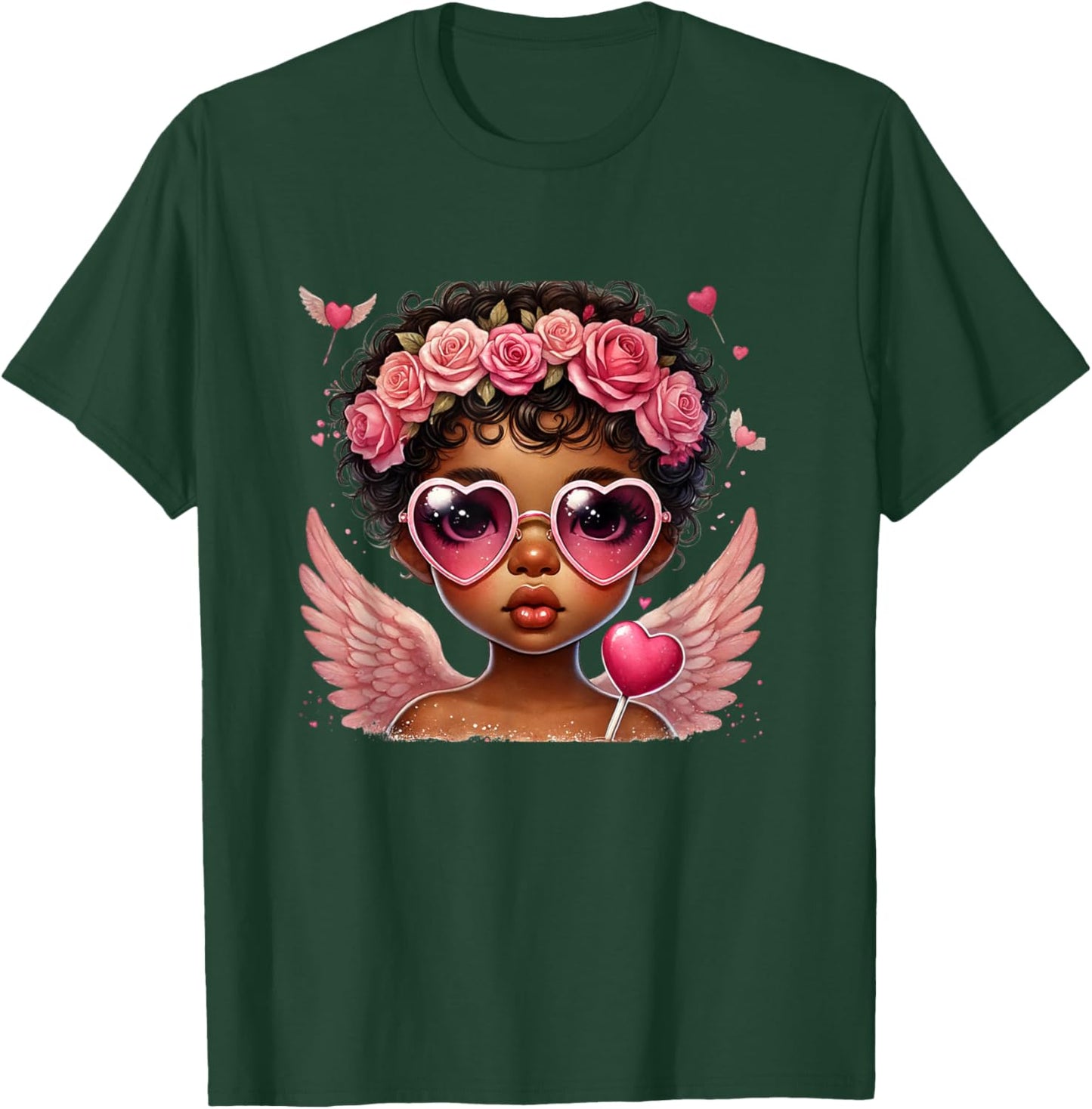 Afrocentric Black Cupid Cute Valentine Art T-Shirt - T-Shirt | Forest