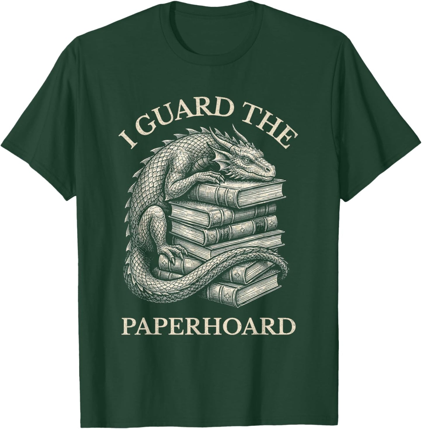 Vintage Dragons & Books Dark Academia Funny Librarian Gift T-Shirt - T-Shirt | Forest