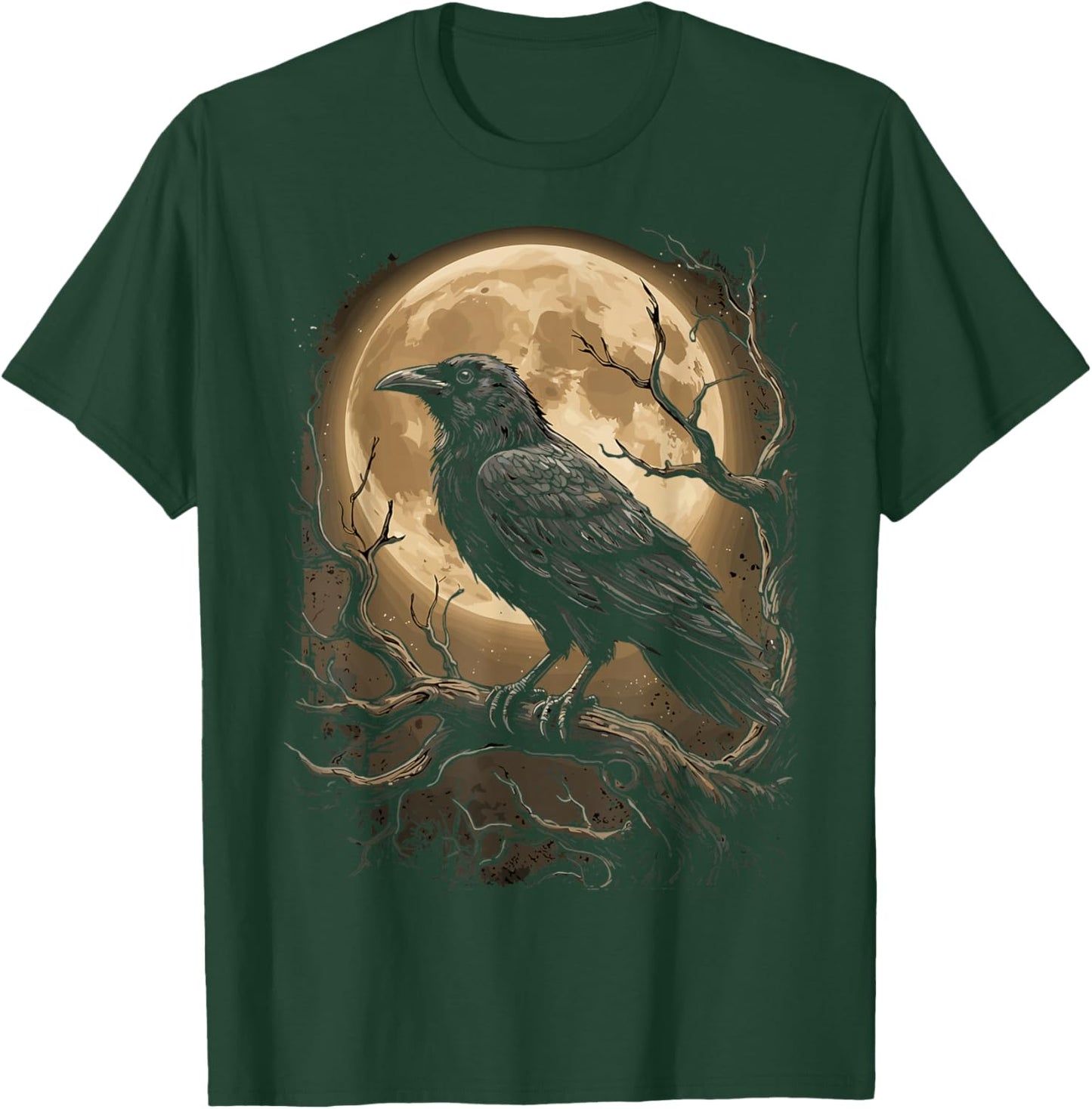 Gothic Black Crow Raven Moon Dark Forest Bird T-Shirt - T-Shirt | Forest