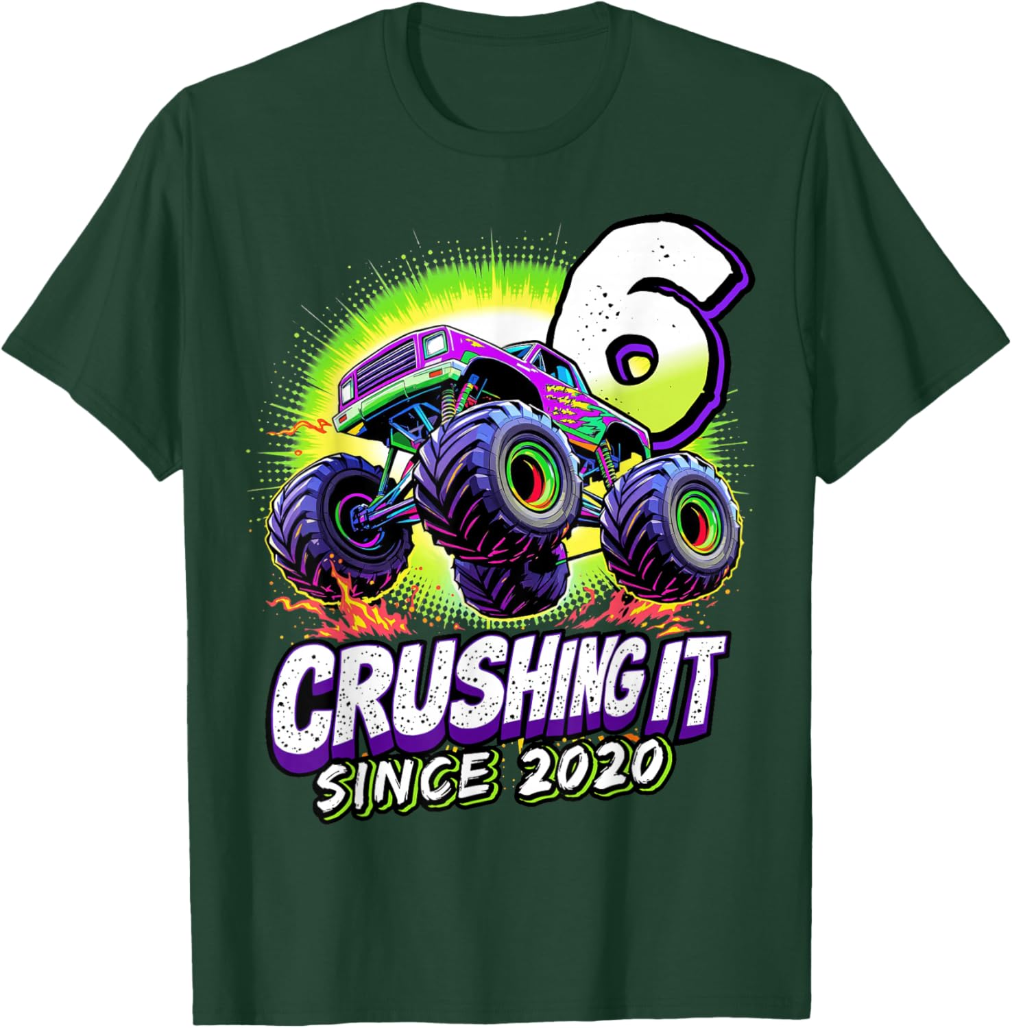 Birthday Monster Truck 6 Year Old Boys 6th Party Born 2020 T-Shirt - T-Shirt | Forest