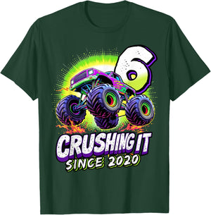 Birthday Monster Truck 6 Year Old Boys 6th Party Born 2020 T-Shirt - T-Shirt | Forest