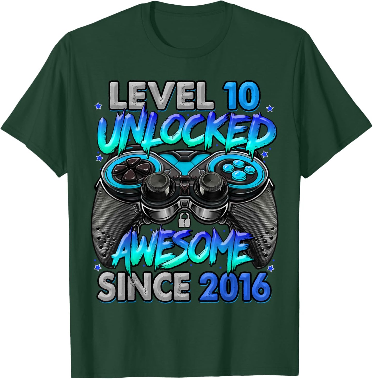 Level 10 Unlocked Awesome Since 2016 10th Birthday Gaming T-Shirt - T-Shirt | Forest