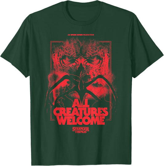 Stranger Things Season 5 All Creatures Welcome Poster T-Shirt - T-Shirt | Forest