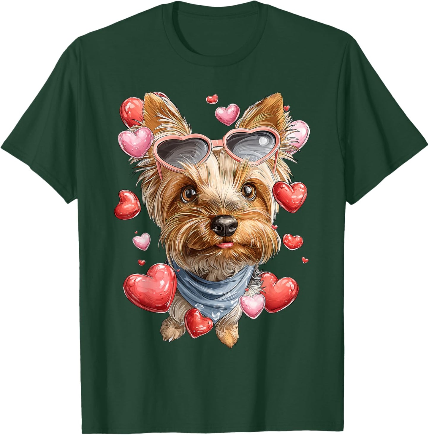Yorkshire Terrier Dog Yorkie Valentine's Day Heart Glasses T-Shirt - T-Shirt | Forest