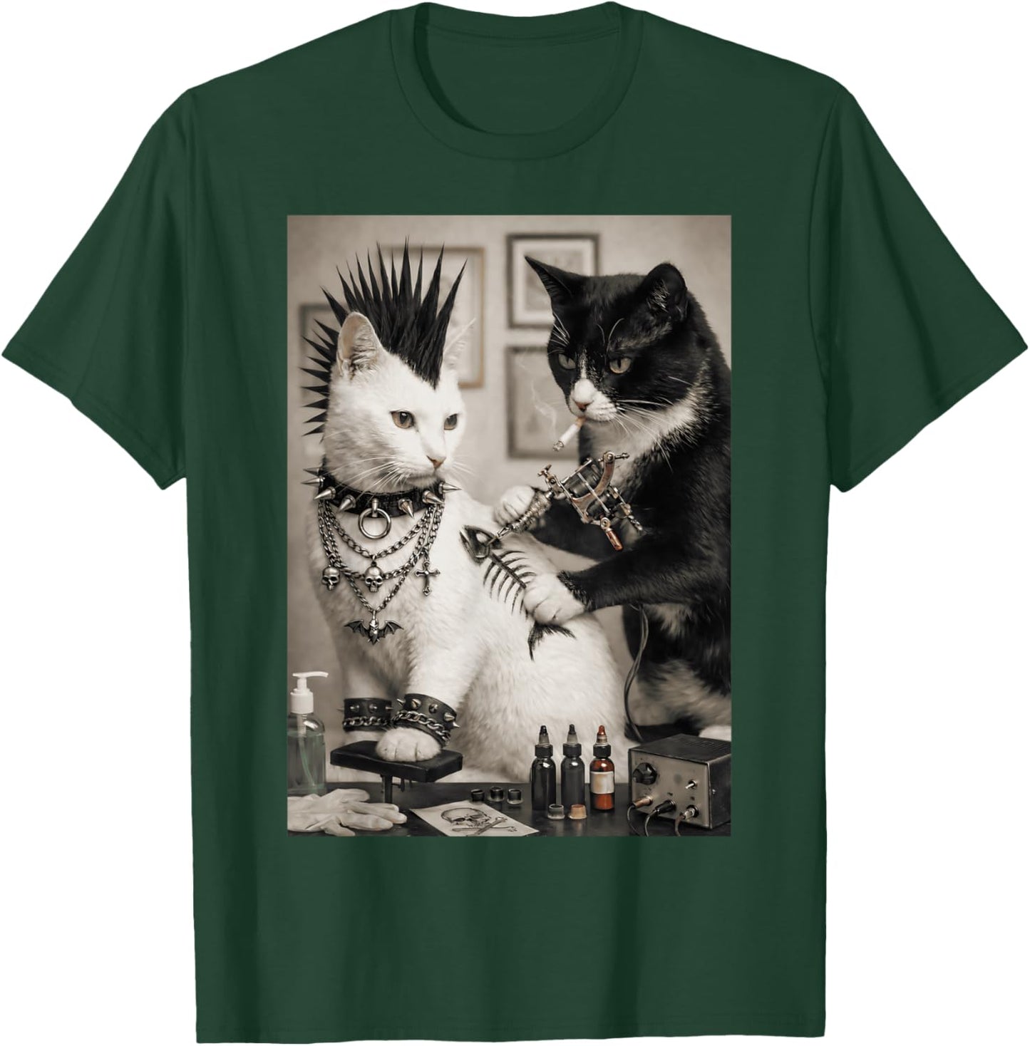 Funny Punk Cat Tattoo Artist Goth Subculture Meme Humor T-Shirt - T-Shirt | Forest
