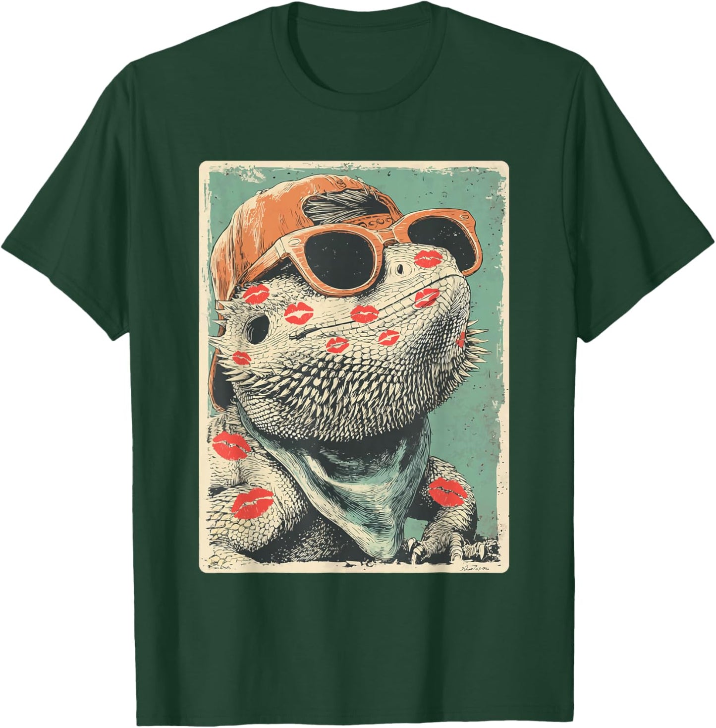 Cute Bearded Dragon with Sunglasses Kisses Valentine's Day T-Shirt - T-Shirt | Forest