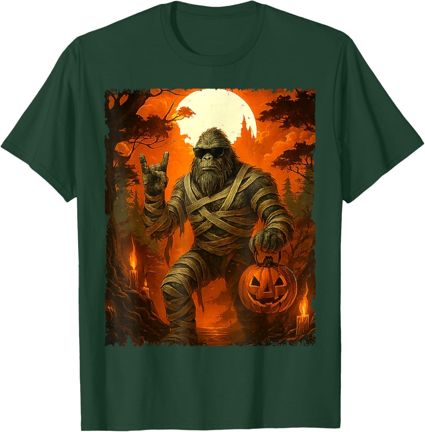 Bigfoot Mummy with Jack O’Lantern Funny Halloween Costume T-Shirt - T-Shirt | Forest
