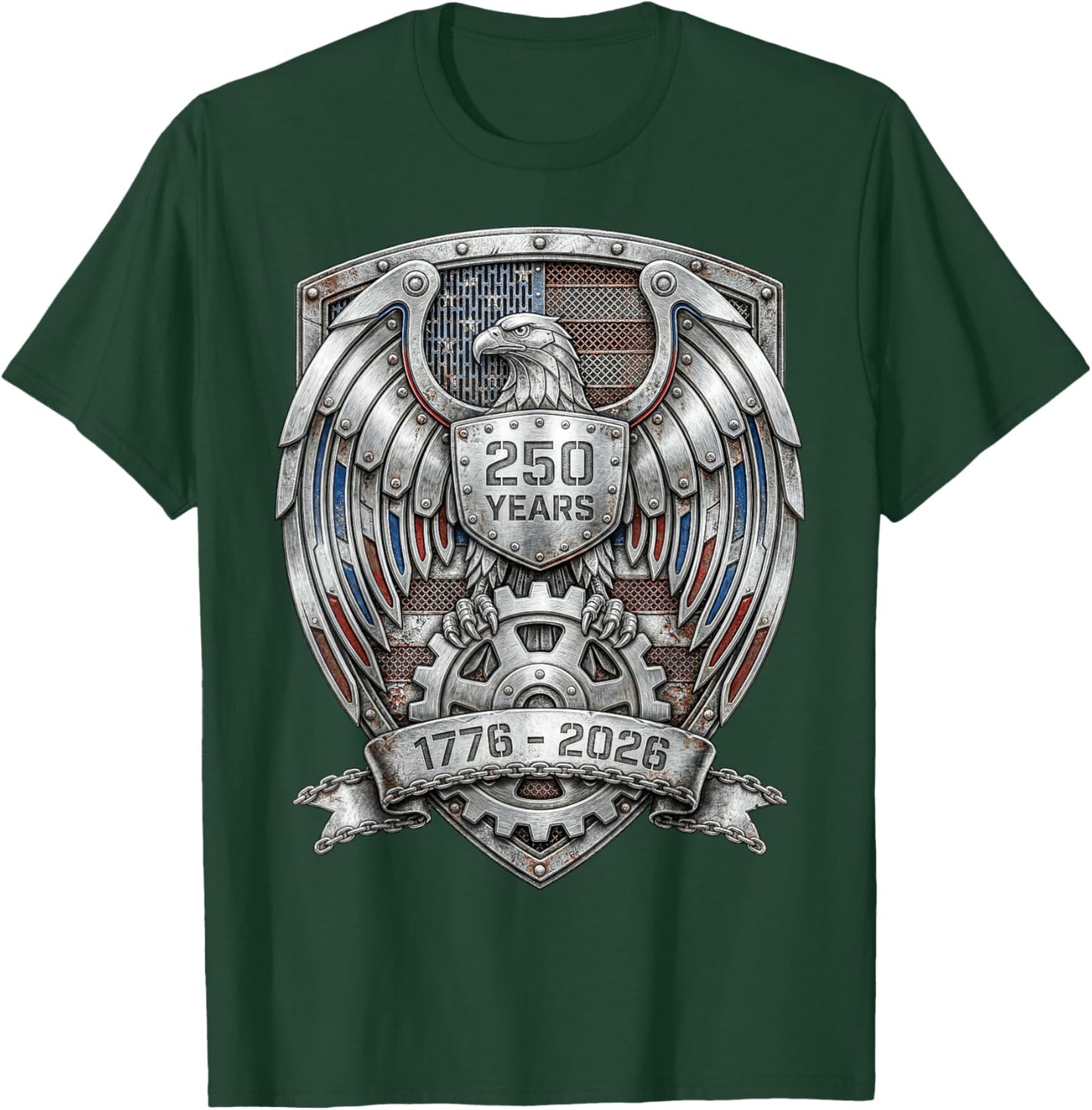 Eagle and Flag 250 Years 1776-2026 250th Birthday Shield T-Shirt - T-Shirt | Forest