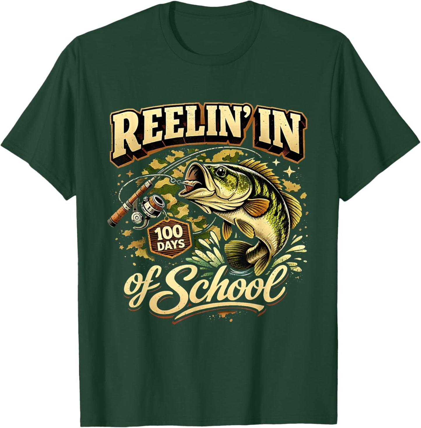 Reelin in 100 Days of School Fishing Fun T-Shirt - T-Shirt | Forest