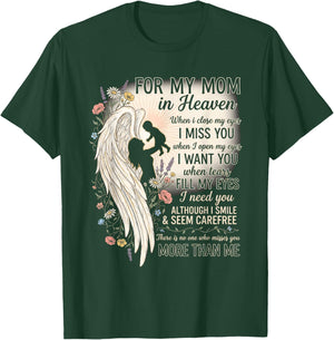 Mom in Heaven Missing You Angel Wings Remembrance T-Shirt - T-Shirt | Forest
