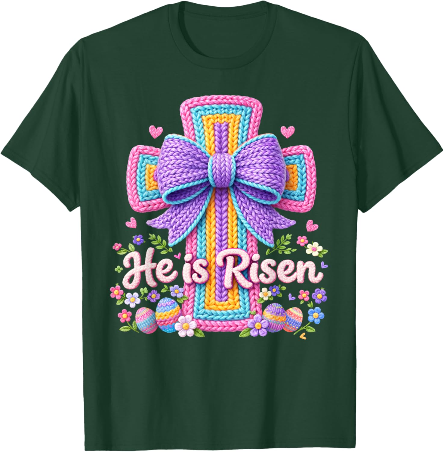 Easter Day He is Risen Christian Latch Hook Yarn Crochet T-Shirt - T-Shirt | Forest