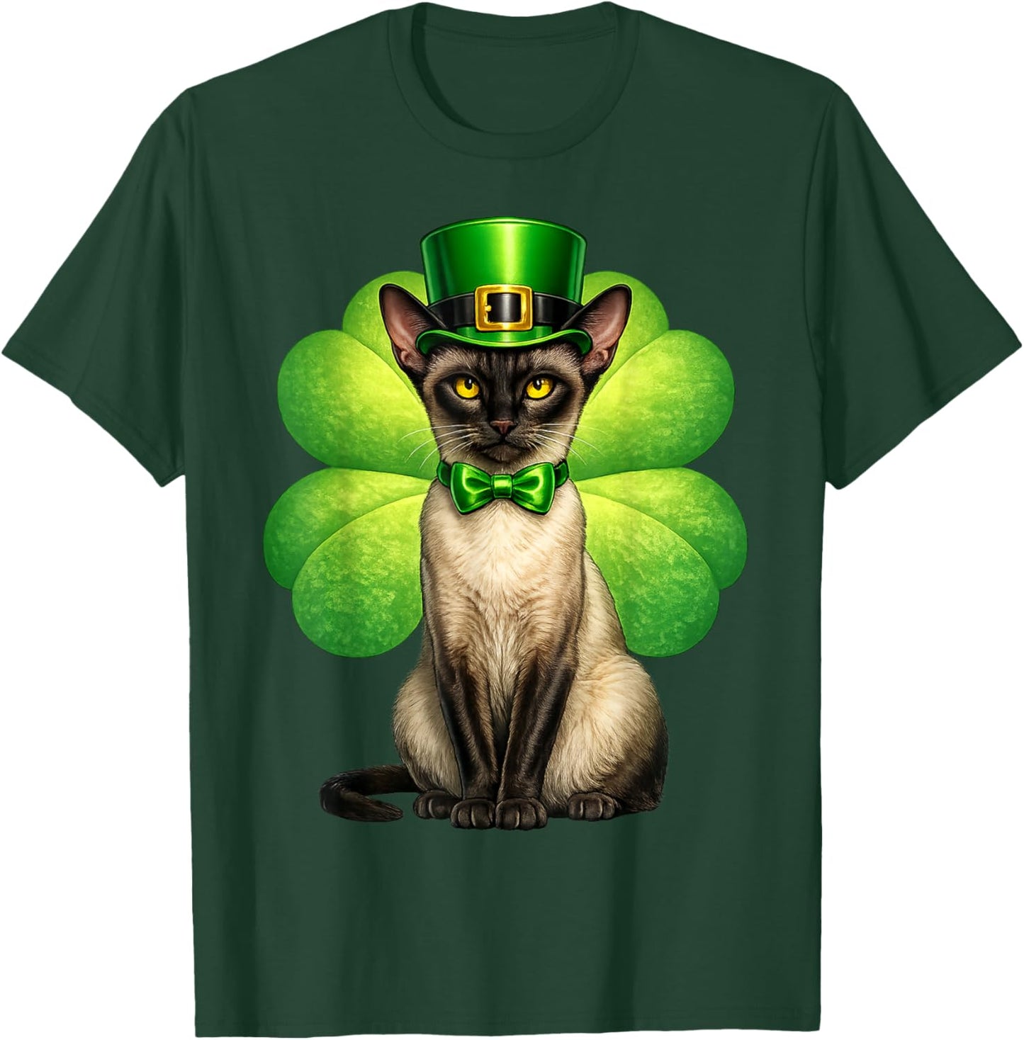 Shamrock Cat Siamese St Patricks Day Irish cat Lovers T-Shirt - T-Shirt | Forest