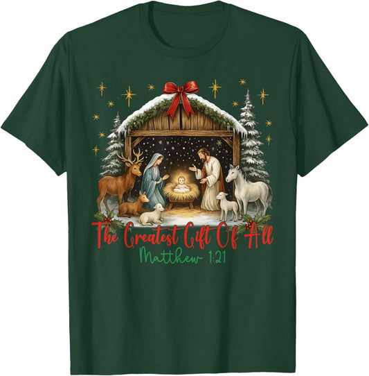 Jesus Nativity Scene The Greatest of All Merry Christmas T-Shirt - T-Shirt | Forest