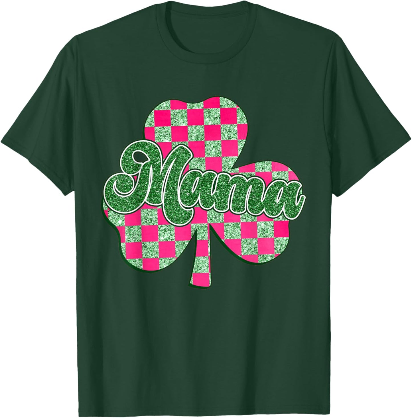 Mama St Patrick's Day Shamrock Retro Checkered for Womans T-Shirt - T-Shirt | Forest