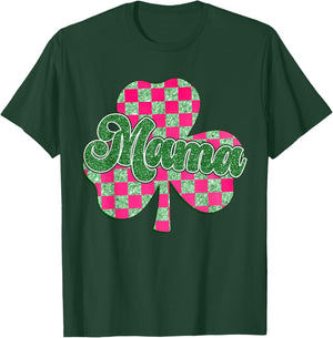 Mama St Patrick's Day Shamrock Retro Checkered for Womans T-Shirt - T-Shirt | Forest