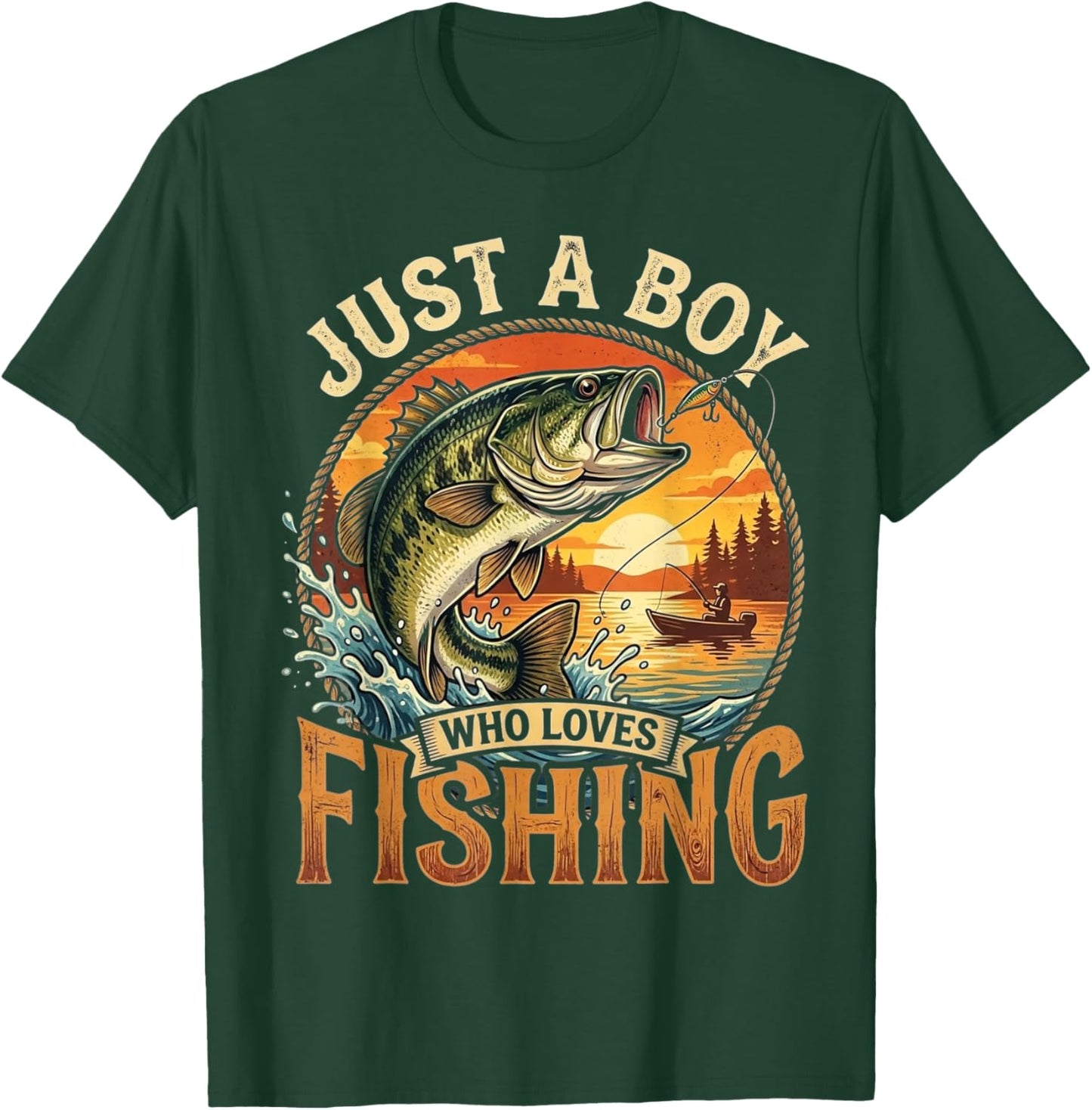 Just A Boy Who Loves Fishing Funny Fishing Bass Angler T-Shirt - T-Shirt | Forest
