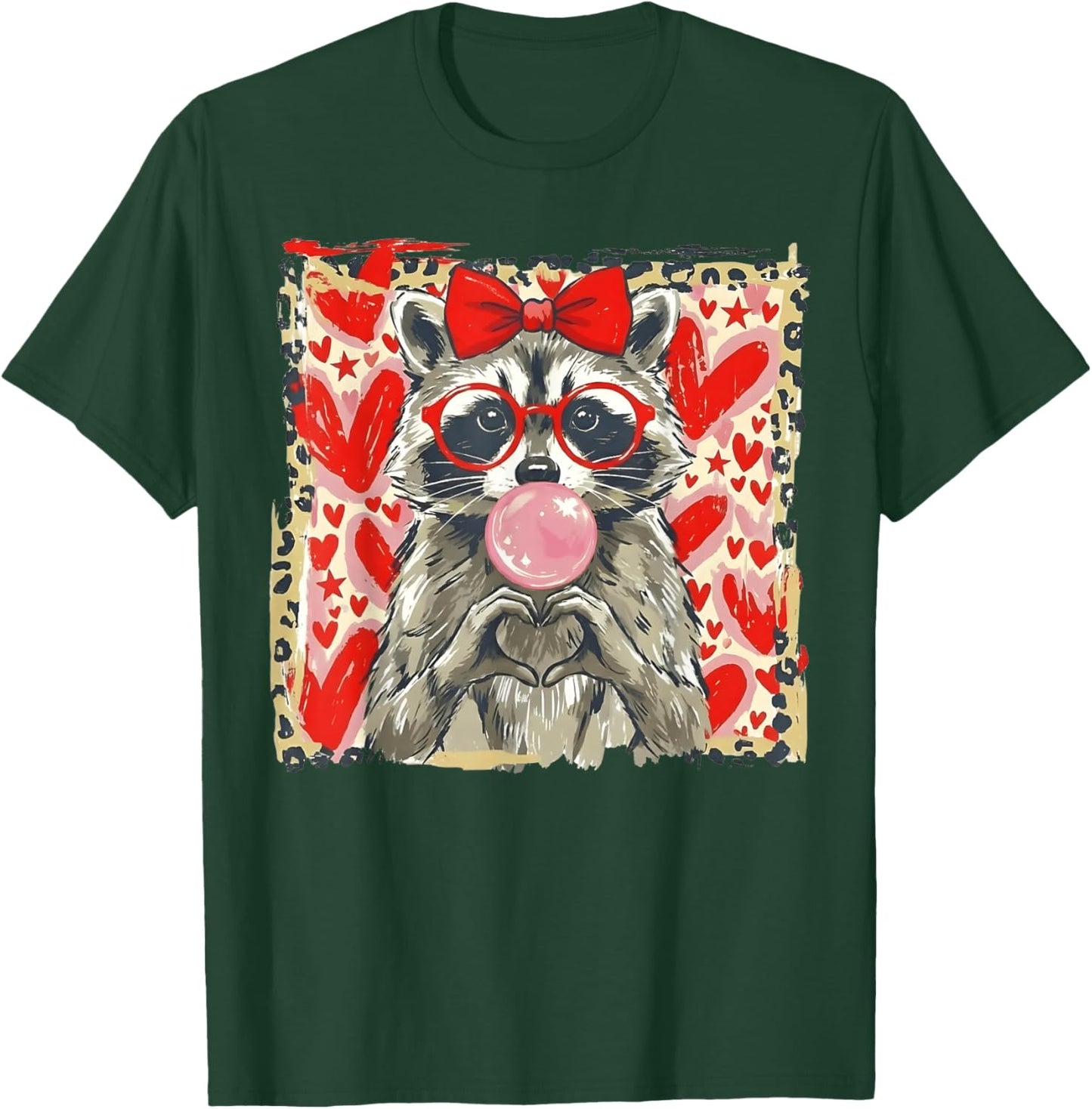 Raccoon Valentine Leopard Cute Raccoon Romantic T-Shirt - T-Shirt | Forest