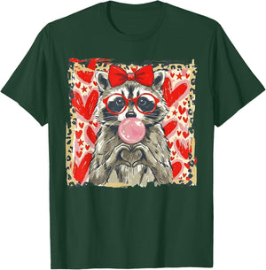 Raccoon Valentine Leopard Cute Raccoon Romantic T-Shirt - T-Shirt | Forest