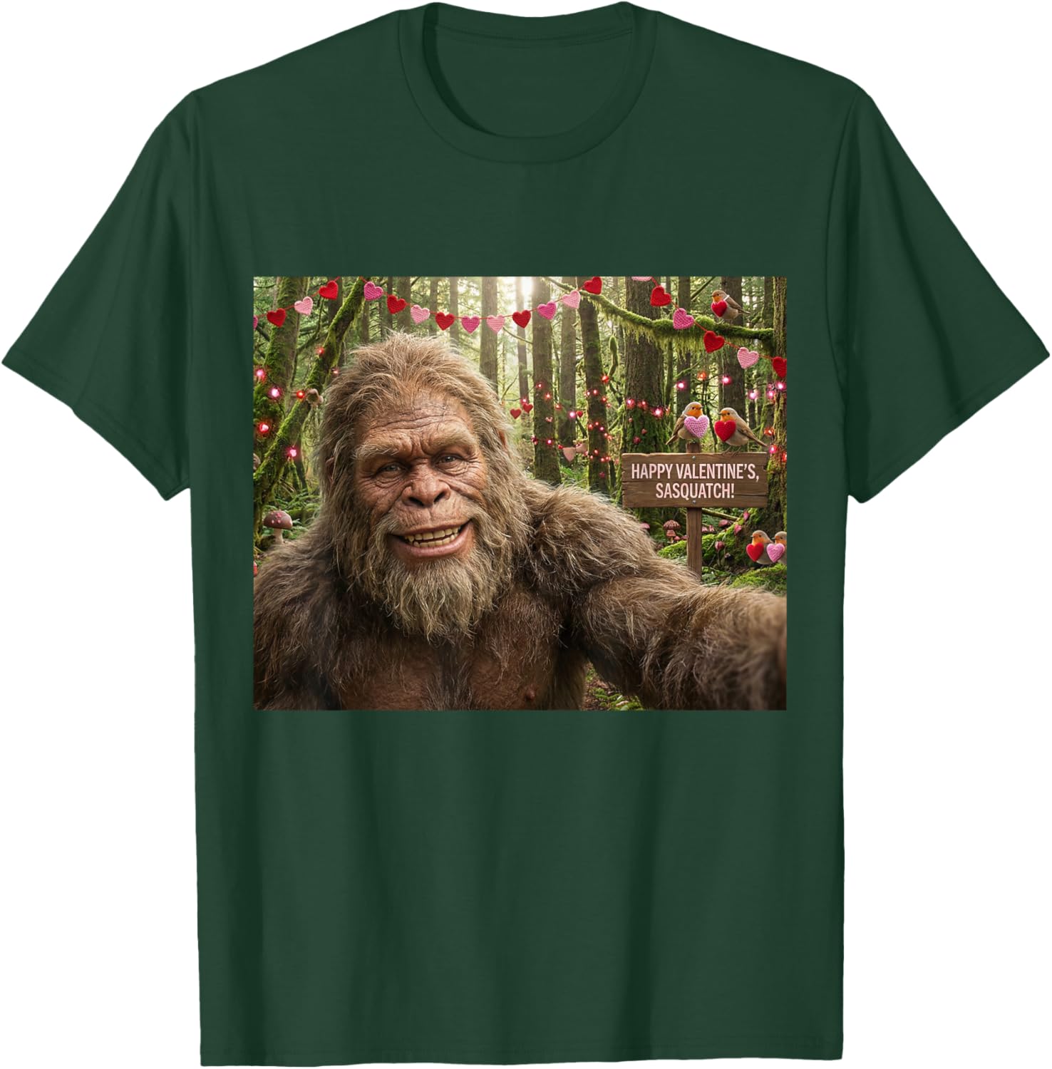 Funny Bigfoot Selfie Valentine's Day Hearts Sasquatch Love T-Shirt - T-Shirt | Forest