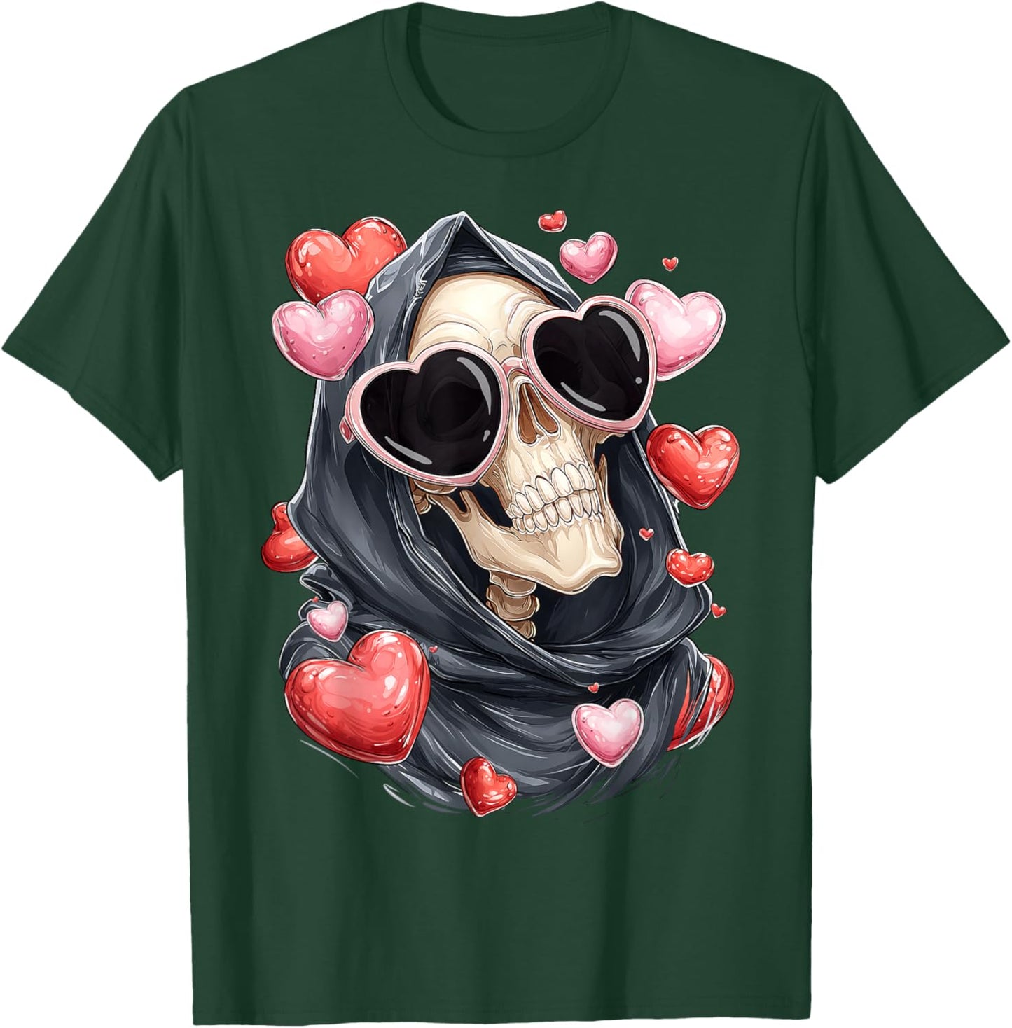 Grim Reaper The Death Skull Valentine's Day Heart Sunglasses T-Shirt - T-Shirt | Forest