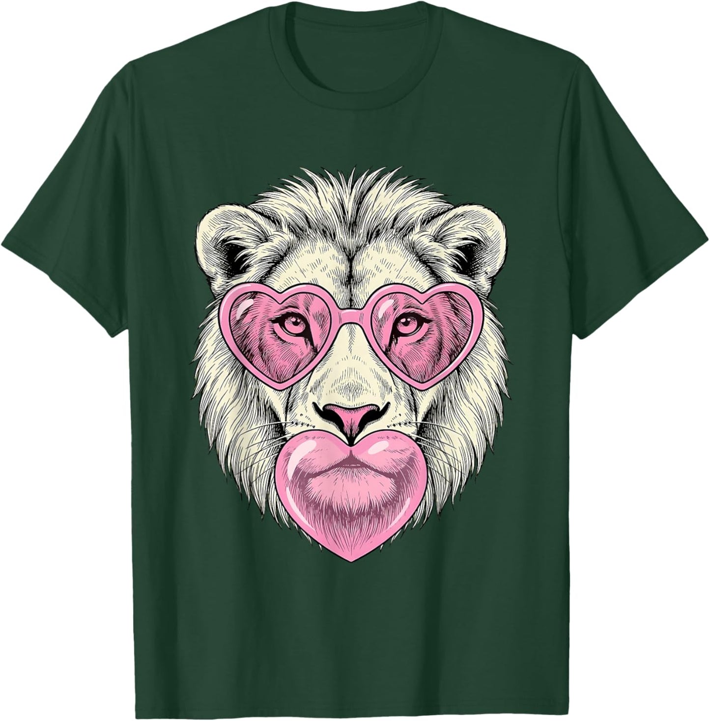 Cute Lion Blowing Pink Valentine Heart Bubble Gum T-Shirt - T-Shirt | Forest