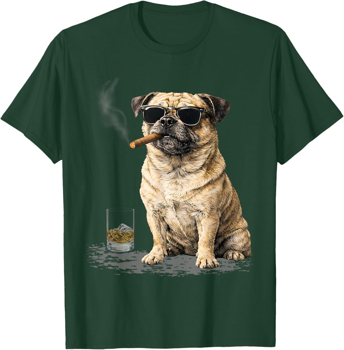 Retro Pug Smoking Cigar Whisky Lover Funny Dog Meme T-Shirt - T-Shirt | Forest