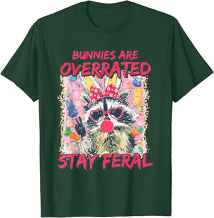 Retro Bunnies are Overrated Stay Feral Raccoon Bunny Easter T-Shirt - T-Shirt | Forest