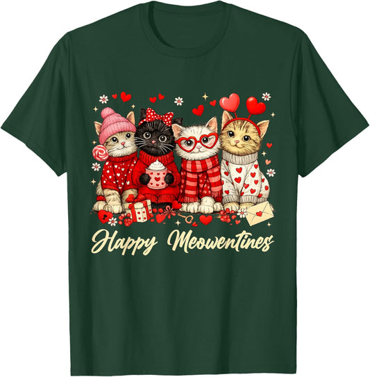 Funny Valentines Day Cats Happy Meowentines Kitten Hearts T-Shirt - T-Shirt | Forest