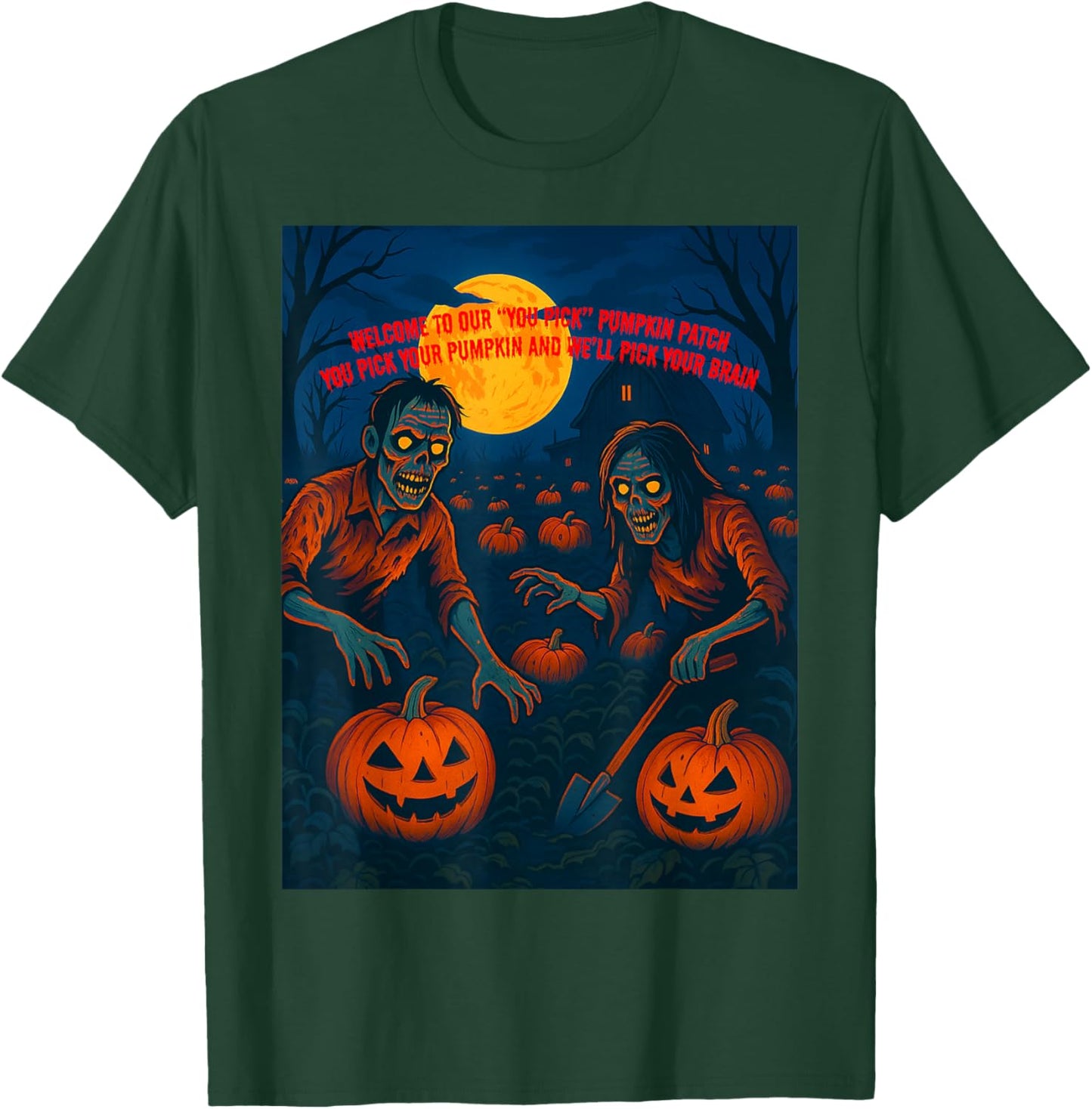 Zombie Pumpkin Patch Halloween – Funny “You Pick” Design T-Shirt - T-Shirt | Forest
