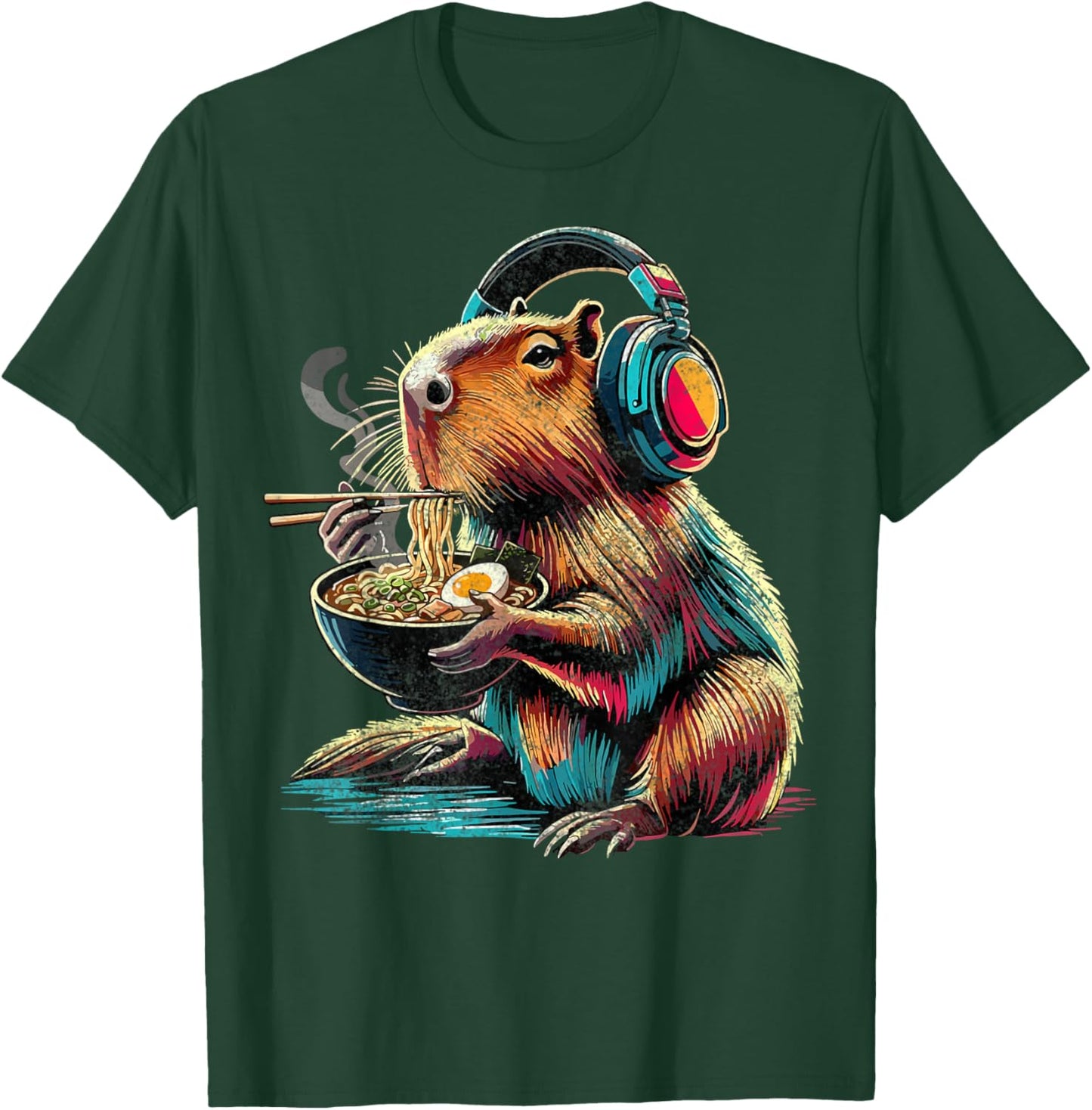 Capybara Eating Ramen Noodles T-Shirt - T-Shirt | Forest