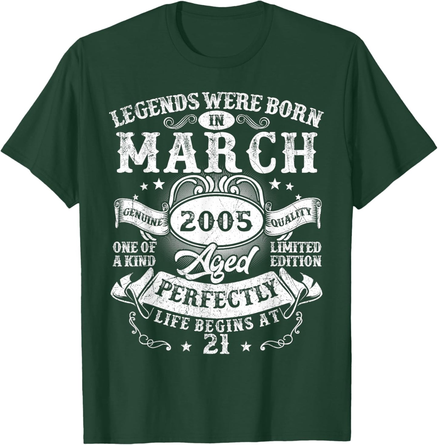 Vintage Legend March 2005 21 Year Old 21st Birthday Men Boys T-Shirt - T-Shirt | Forest