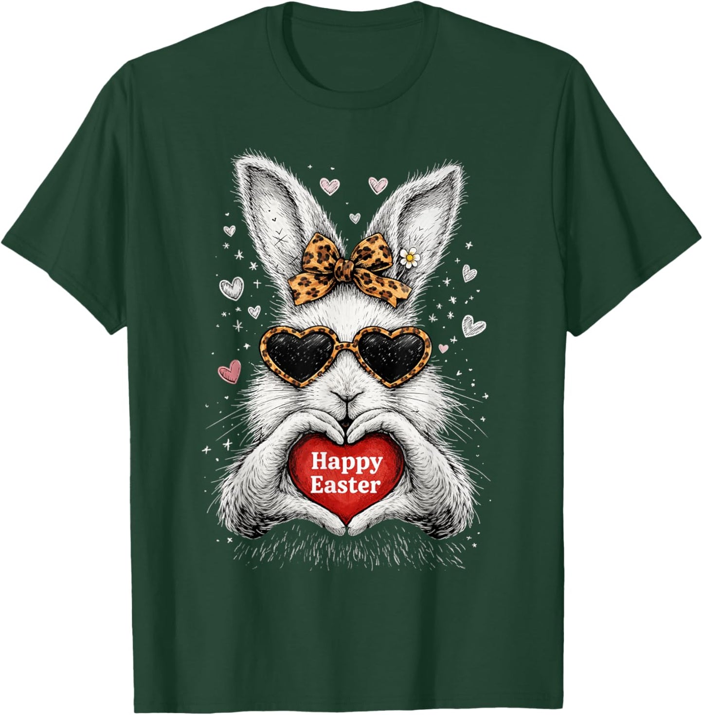 Rabbit Bunny Wearing Leopard Glasses Happy Easter Women Kids T-Shirt - T-Shirt | Forest