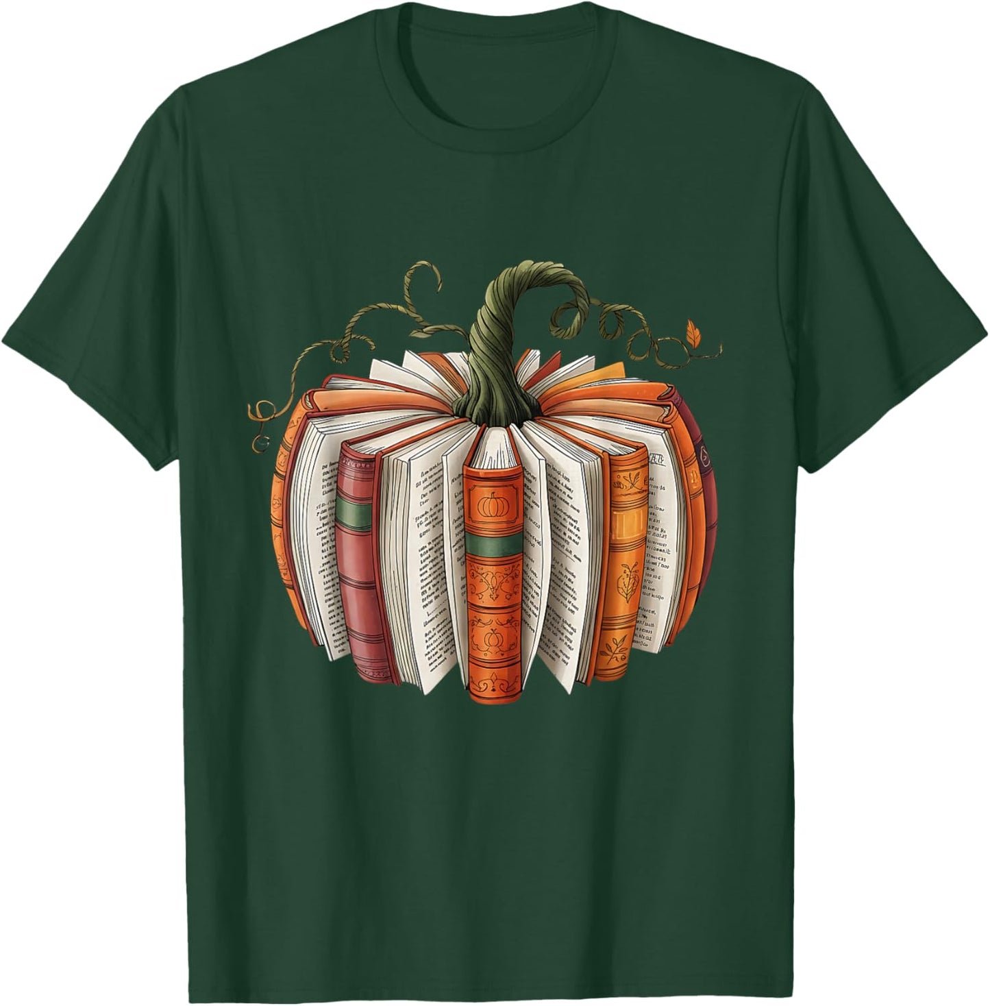 Fall Book Pumpkin Retro Reading Halloween Teacher T-Shirt - T-Shirt | Forest
