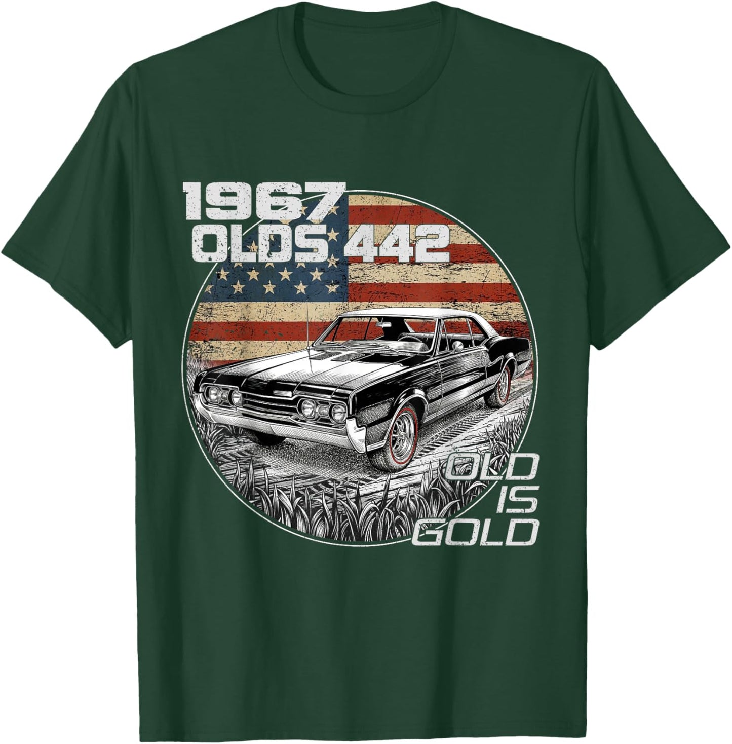 Vintage 67 1967 Olds 442 Silhouette Muscle Cars T-Shirt - T-Shirt | Forest
