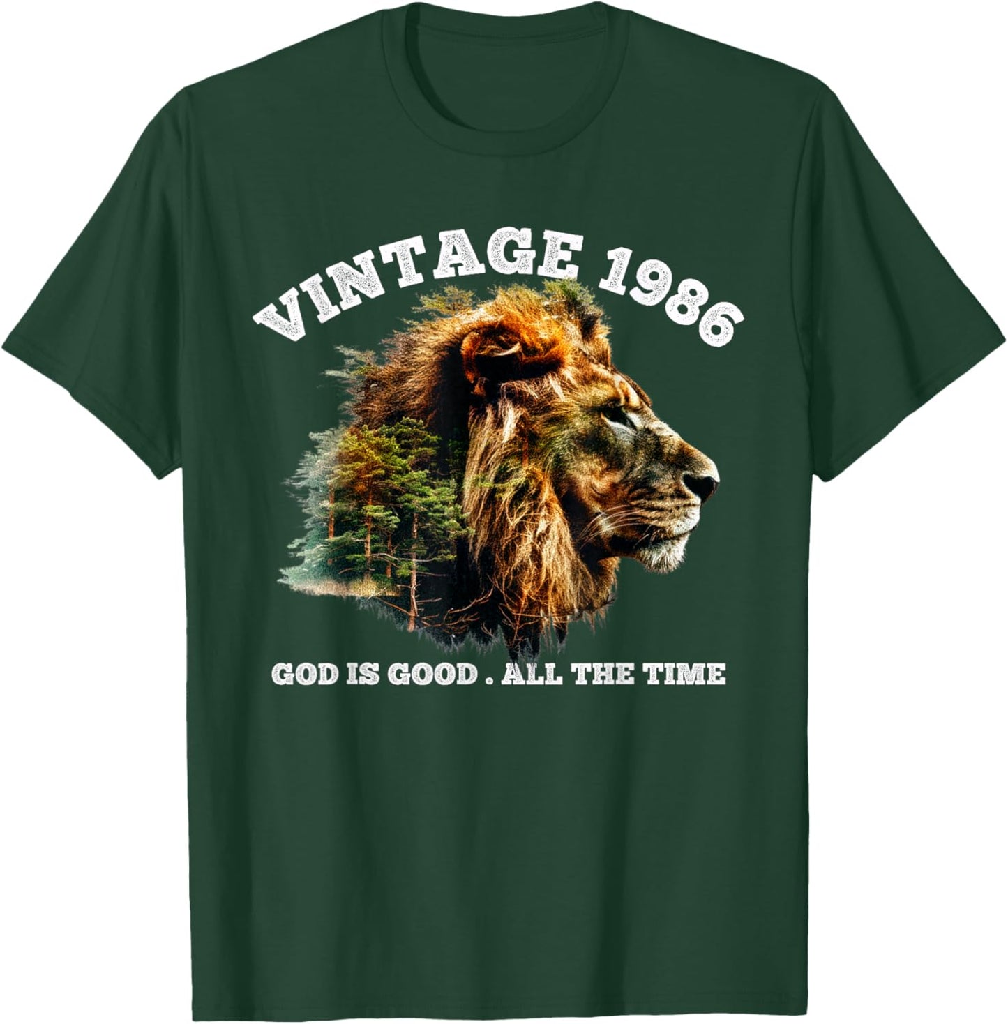 Vintage 1986 God is Good Lion Faith Christian 40th Birthday T-Shirt - T-Shirt | Forest