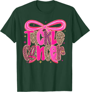 Tackle Cancer Pink Football Coquette Bow Breast Cancer T-Shirt - T-Shirt | Forest