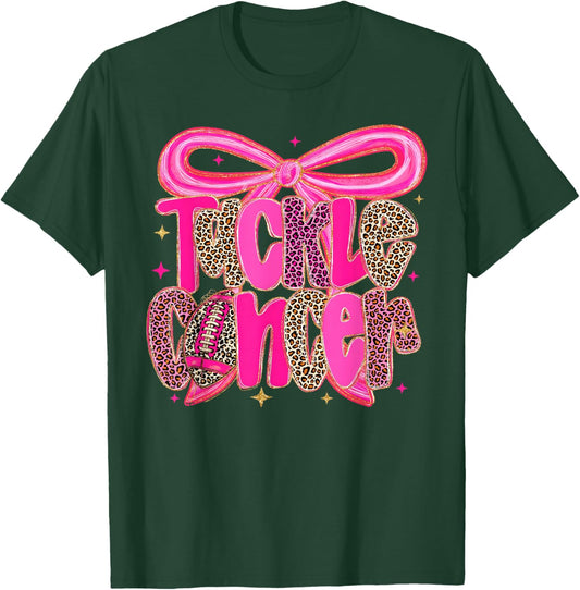 Tackle Cancer Pink Football Coquette Bow Breast Cancer T-Shirt - T-Shirt | Forest